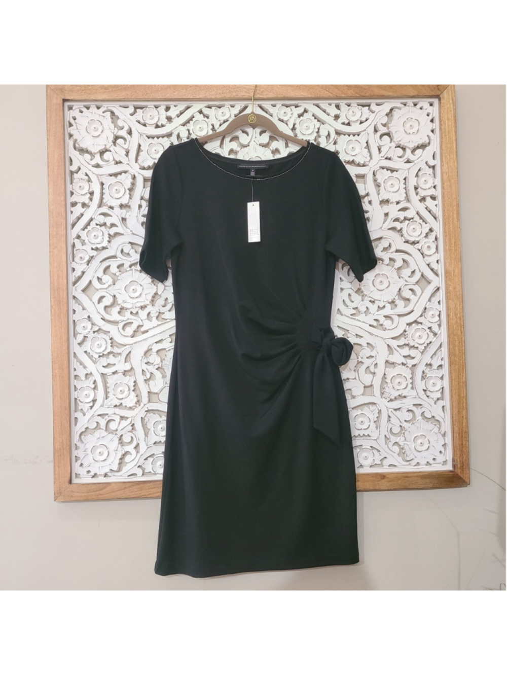 NEW WHBM Side Tie Knit Shift Dress Womens Medium Boat Neck Elbow Length Sleeve
